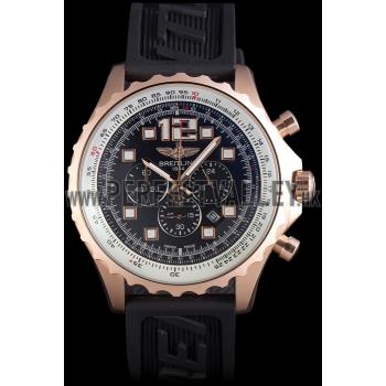 Breitling Navitimer Rosegold Bezel Rubber Strap Black Dial