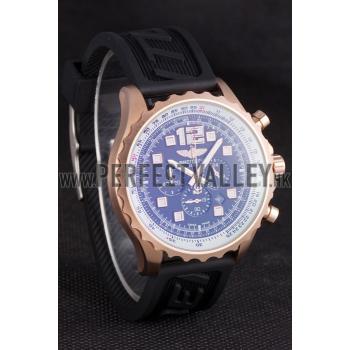 Breitling Navitimer Rosegold Bezel Rubber Strap Black Dial