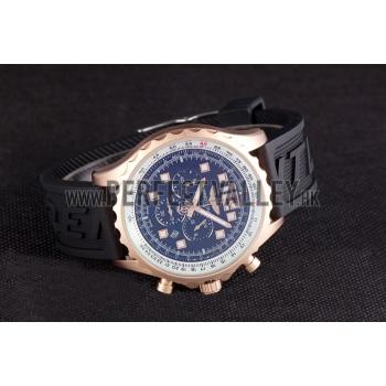 Breitling Navitimer Rosegold Bezel Rubber Strap Black Dial