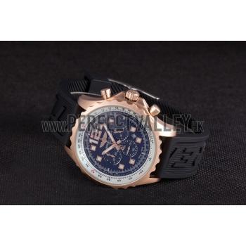 Breitling Navitimer Rosegold Bezel Rubber Strap Black Dial