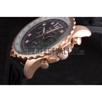 Breitling Navitimer Rosegold Bezel Rubber Strap Black Dial