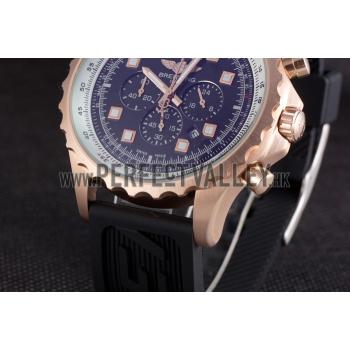 Breitling Navitimer Rosegold Bezel Rubber Strap Black Dial