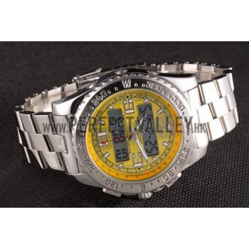 Breitling Certifie Yellow Dial Stainless Steel Strap Rose Gold Bezel Replica