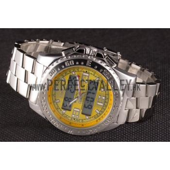 Breitling Certifie Yellow Dial Stainless Steel Strap Rose Gold Bezel Replica