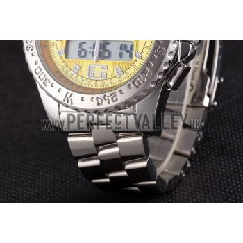 Breitling Certifie Yellow Dial Stainless Steel Strap Rose Gold Bezel Replica