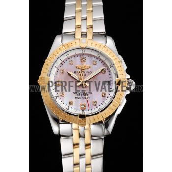 Breitling Colt Lady Pink Dial Diamond Hour Marks Gold Bezel Stainless Steel Case Two Tone Bracelet