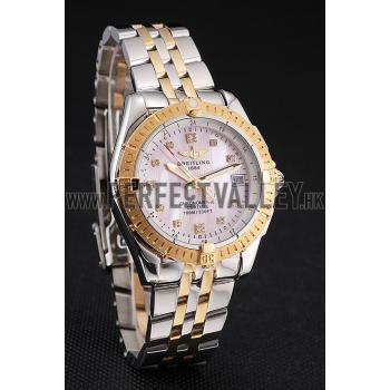 Breitling Colt Lady Pink Dial Diamond Hour Marks Gold Bezel Stainless Steel Case Two Tone Bracelet