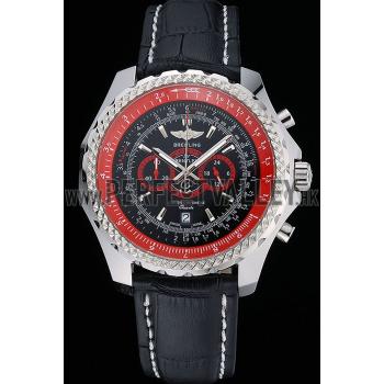 Breilting Bentley Supersports Black And Red Dial Black Leather Bracelet  622430