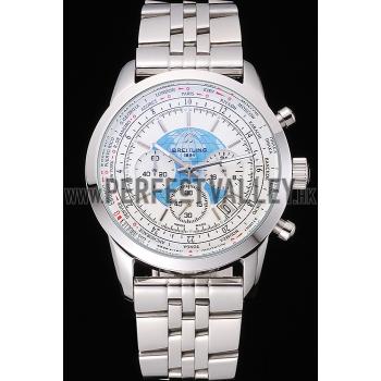 Breitling Transocean Chronograph Unitime White Dial Stainless Steel Case And Bracelet 622226 Replica