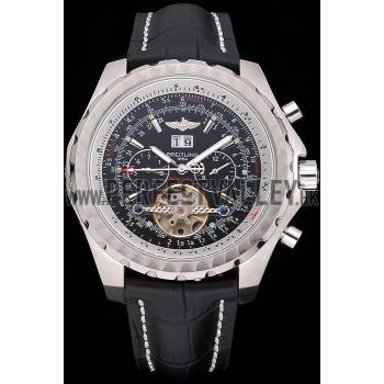 Cheap Breitling Bentley Mulliner Tourbillon Black Dial Stainless Steel Case Black Leather Strap  622728