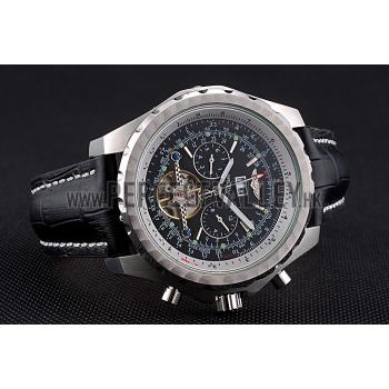 Cheap Breitling Bentley Mulliner Tourbillon Black Dial Stainless Steel Case Black Leather Strap  622728