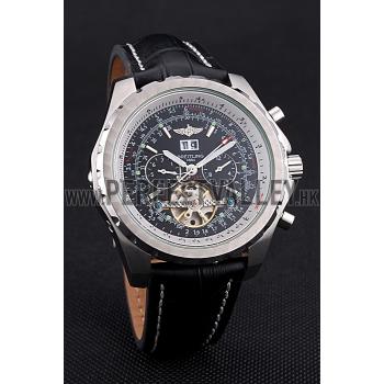 Cheap Breitling Bentley Mulliner Tourbillon Black Dial Stainless Steel Case Black Leather Strap  622728