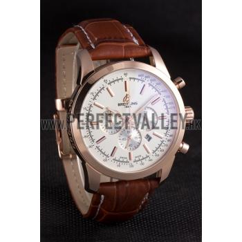 Breitling Transocean White Dial Brown Leather Strap Rose Gold Bezel