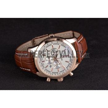 Breitling Transocean White Dial Brown Leather Strap Rose Gold Bezel