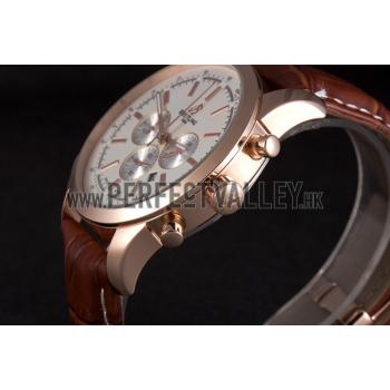 Breitling Transocean White Dial Brown Leather Strap Rose Gold Bezel