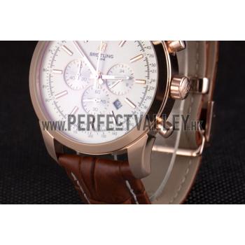 Breitling Transocean White Dial Brown Leather Strap Rose Gold Bezel