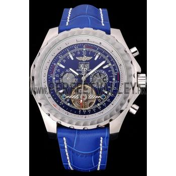 Breitling Bentley Mulliner Tourbillon Blue Dial Stainless Steel Case Blue Leather Strap  622726 Replica