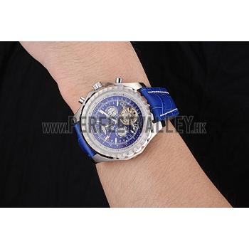 Breitling Bentley Mulliner Tourbillon Blue Dial Stainless Steel Case Blue Leather Strap  622726 Replica