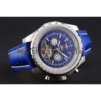 Breitling Bentley Mulliner Tourbillon Blue Dial Stainless Steel Case Blue Leather Strap  622726 Replica