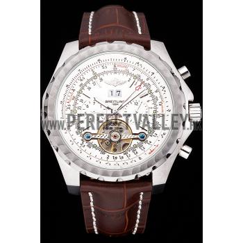 Breitling Bentley Mulliner Tourbillon White Dial Stainless Steel Case Brown Leather Strap  622729