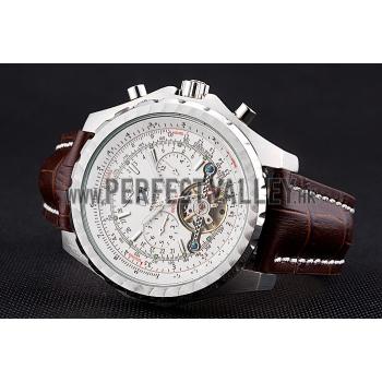 Breitling Bentley Mulliner Tourbillon White Dial Stainless Steel Case Brown Leather Strap  622729