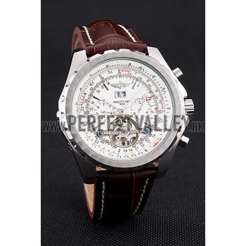 Breitling Bentley Mulliner Tourbillon White Dial Stainless Steel Case Brown Leather Strap  622729