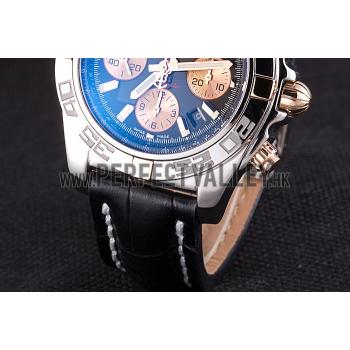 Swiss Breitling Chronomat Blue Dial with Black Leather Strap  621521