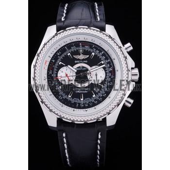 Breitling Bentley Chronograph Black Dial Black Leather Strap