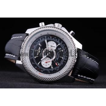 Breitling Bentley Chronograph Black Dial Black Leather Strap