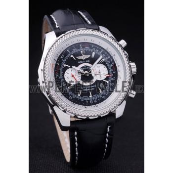 Breitling Bentley Chronograph Black Dial Black Leather Strap