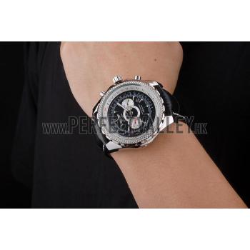 Breitling Bentley Chronograph Black Dial Black Leather Strap