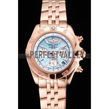 Breitling Chronomat Quartz Light Blue Dial Rose Gold Case And Bracelet Replica