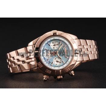 Breitling Chronomat Quartz Light Blue Dial Rose Gold Case And Bracelet Replica