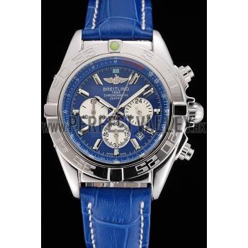 Breitling Chronomat Patrouille De France Blue Dial Stainless Steel Case Blue Leather Strap