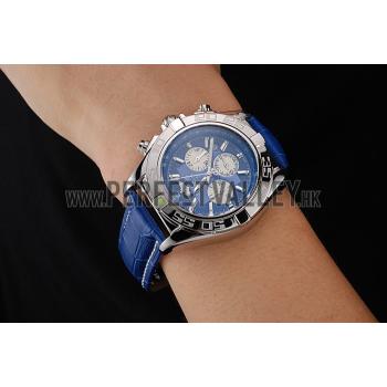 Breitling Chronomat Patrouille De France Blue Dial Stainless Steel Case Blue Leather Strap