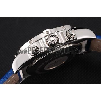 Breitling Chronomat Patrouille De France Blue Dial Stainless Steel Case Blue Leather Strap