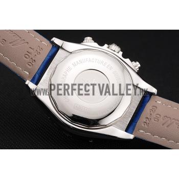 Breitling Chronomat Patrouille De France Blue Dial Stainless Steel Case Blue Leather Strap