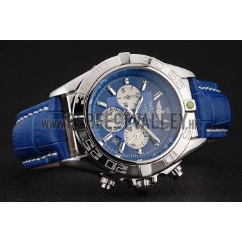 Breitling Chronomat Patrouille De France Blue Dial Stainless Steel Case Blue Leather Strap