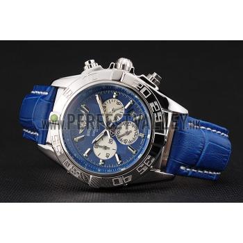 Breitling Chronomat Patrouille De France Blue Dial Stainless Steel Case Blue Leather Strap