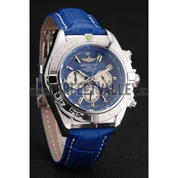 Breitling Chronomat Patrouille De France Blue Dial Stainless Steel Case Blue Leather Strap