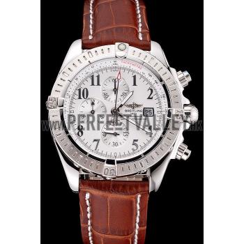 Breitling Chronomat 13 Stainless Steel Case White Dial Arabic Numerals Brown Leather Bracelet 622238