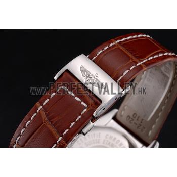 Breitling Chronomat 13 Stainless Steel Case White Dial Arabic Numerals Brown Leather Bracelet 622238