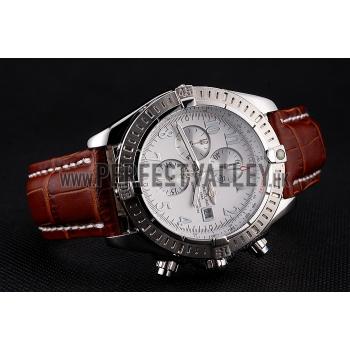 Breitling Chronomat 13 Stainless Steel Case White Dial Arabic Numerals Brown Leather Bracelet 622238