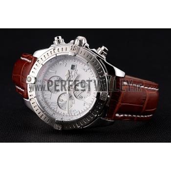 Breitling Chronomat 13 Stainless Steel Case White Dial Arabic Numerals Brown Leather Bracelet 622238