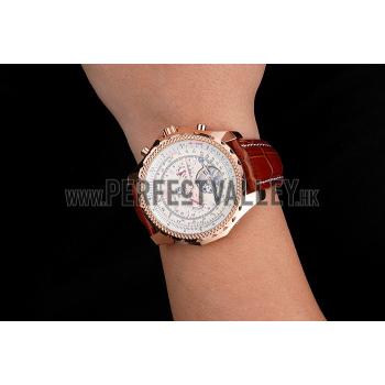 Cheap Breitling For Bentley Mulliner Tourbillon White Dial Rose Gold Case Brown Leather Strap