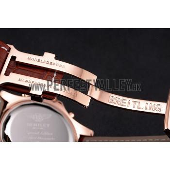 Cheap Breitling For Bentley Mulliner Tourbillon White Dial Rose Gold Case Brown Leather Strap