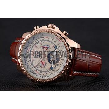 Cheap Breitling For Bentley Mulliner Tourbillon White Dial Rose Gold Case Brown Leather Strap