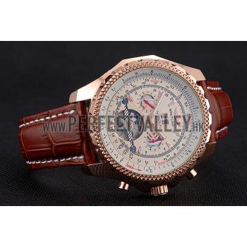 Cheap Breitling For Bentley Mulliner Tourbillon White Dial Rose Gold Case Brown Leather Strap