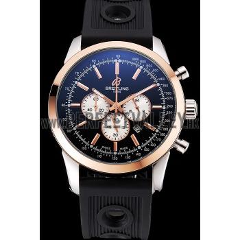 Breitling Transocean Black Dial Black Rubber Strap Rose Gold Bezel 98208