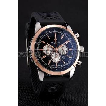 Breitling Transocean Black Dial Black Rubber Strap Rose Gold Bezel 98208